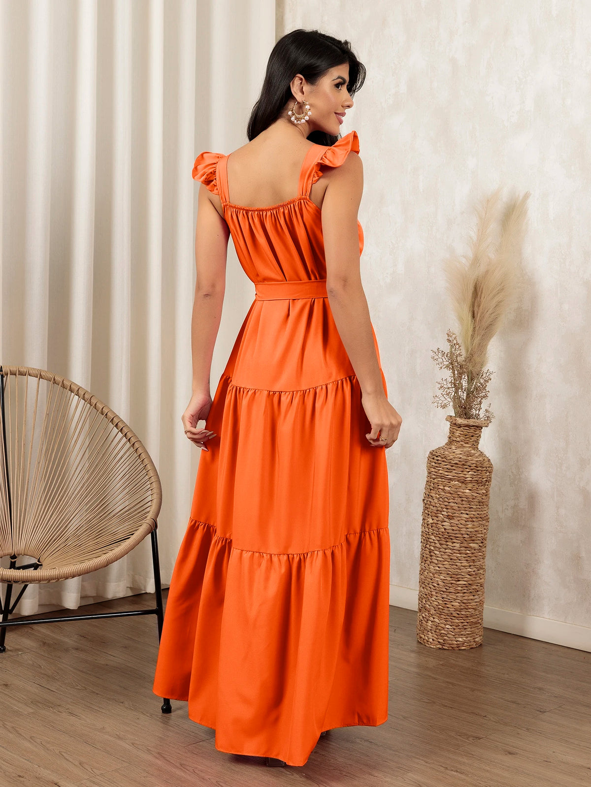 Vestido Longo Feminina Com Cinto